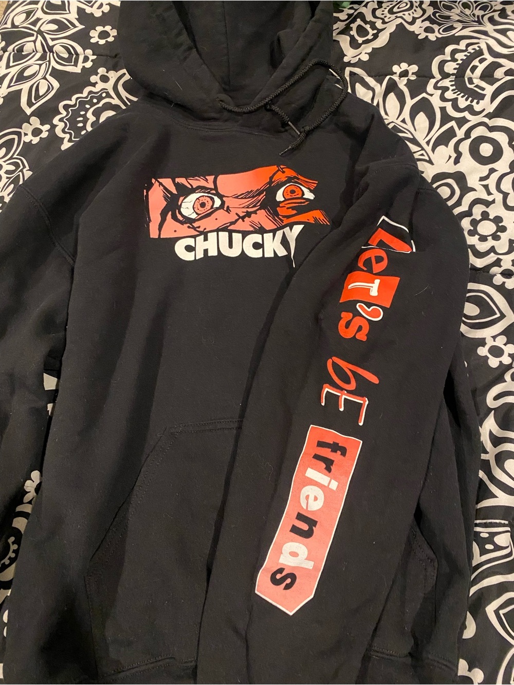 Chucky Graphic Hoodie - Black with Red/White Print